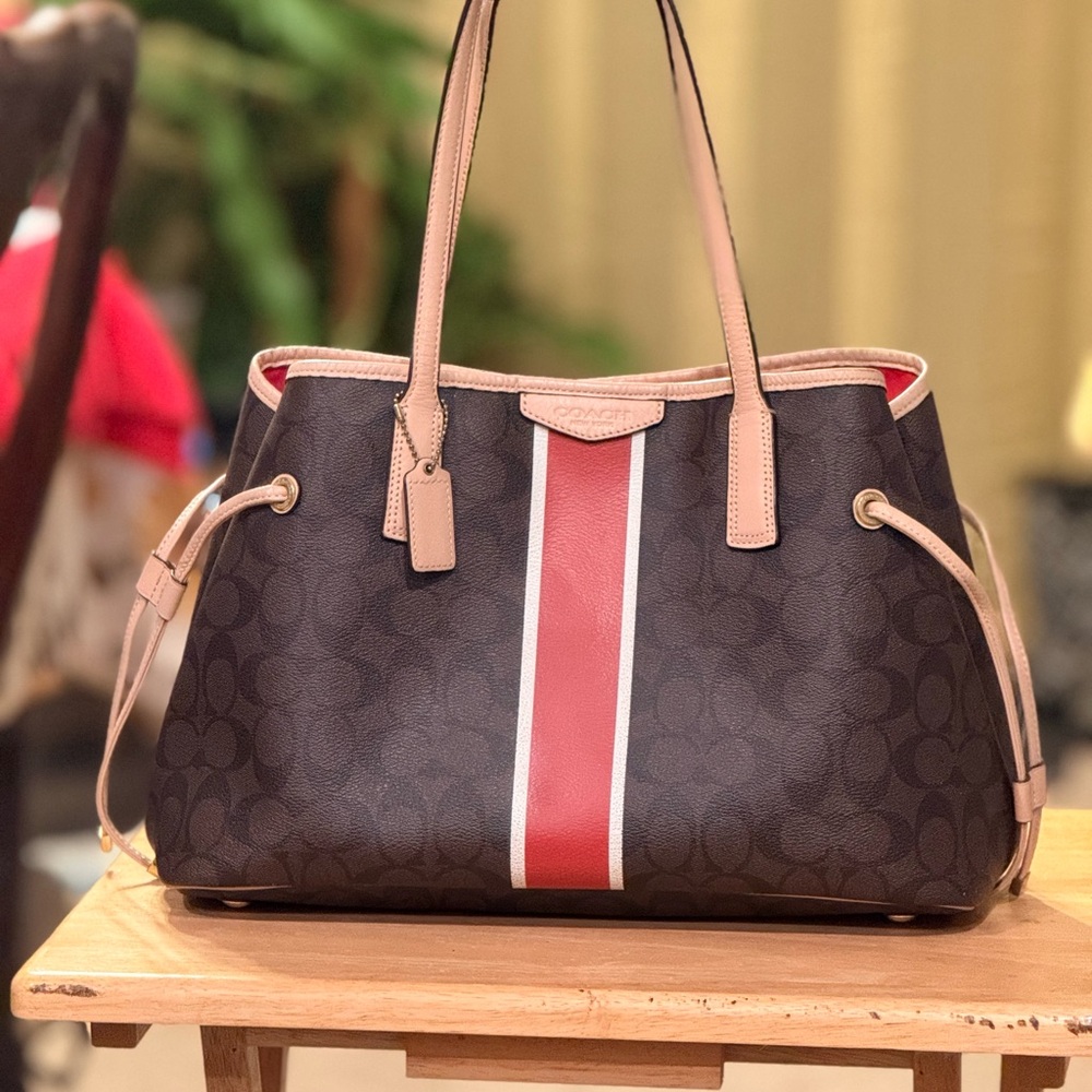 Coach Brown and Red Stripe Tote